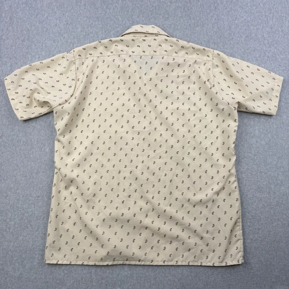 Vintage Arrow Sportswear Shirt Mens Large Beige Paisley 70s Loop Collar‎ Camp